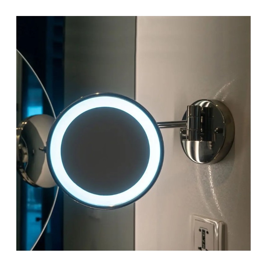 Zidno kozmetičko ogledalo sa LED osvetljenjem, 3W/6V, napajanje 4xAA, IP44