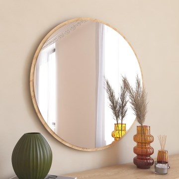 Zidno ogledalo OZZE prečnika 60 cm, braon