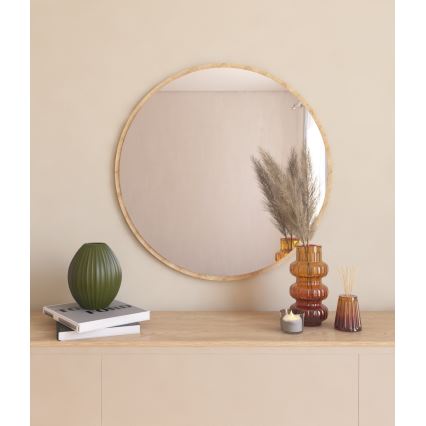 Zidno ogledalo OZZE prečnika 60 cm, braon
