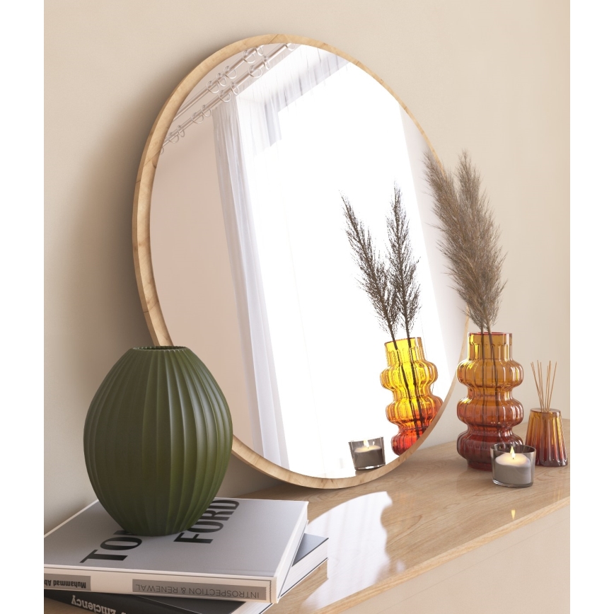 Zidno ogledalo OZZE prečnika 60 cm, braon