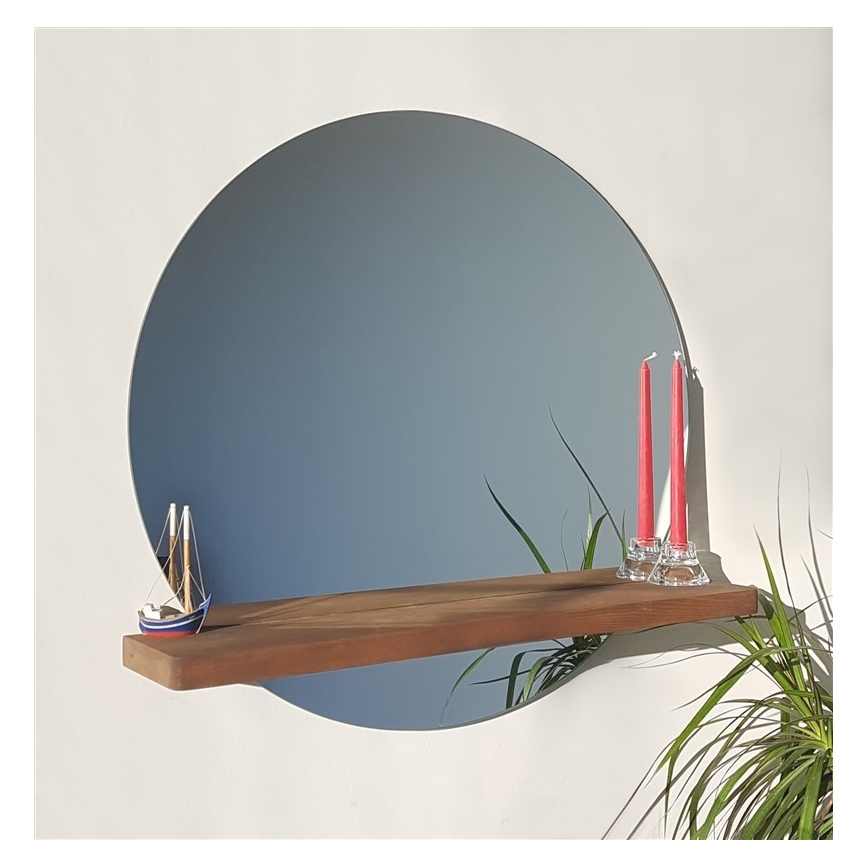 Zidno ogledalo sa policom SUNSET 70x70 cm, od borovine