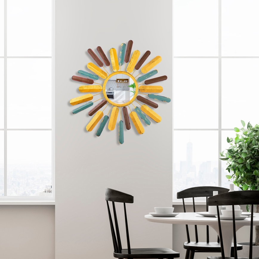 Zidno ogledalo SUN prečnika 75 cm, žuto