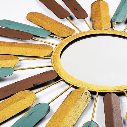Zidno ogledalo SUN prečnika 75 cm, žuto