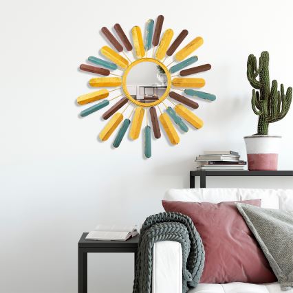 Zidno ogledalo SUN prečnika 75 cm, žuto