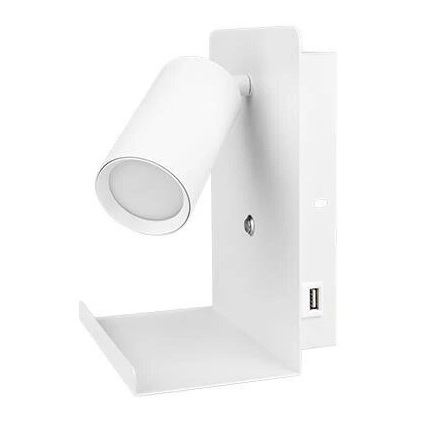 Zidno spot svetlo sa policom i USB punjačem 1xGU10/35W/230V bela