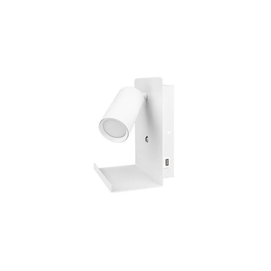 Zidno spot svetlo sa policom i USB punjačem 1xGU10/35W/230V bela