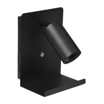 Zidno spot svetlo sa policom i USB punjačem 1xGU10/35W/230V crno