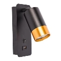 Zidno spot svetlo sa USB punjačem 1xGU10/35W/230V crno/zlatno